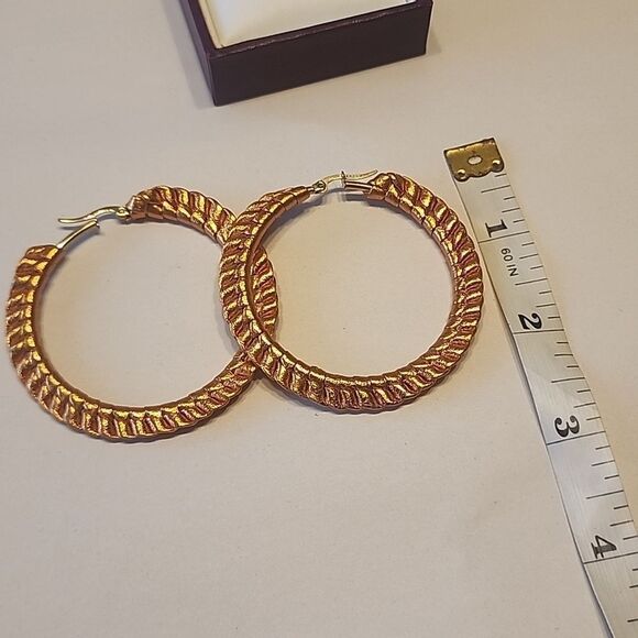 Orange Metallic Hoop Earrings - Picture 3 of 3